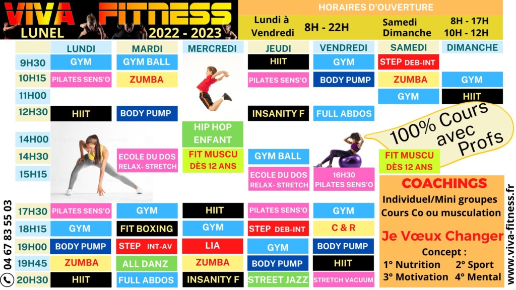 Le planning des cours viva fitness à Lunel